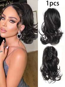 Extensión de cola de caballo de 12 pulgadas con clip de garra, rizado y ondulado, extensiones de cabello sintético con clip para mujeres (color del cabello: negro natural, marrón claro, marrón oscuro, negro parduzco) - Multicolor - Ver 14