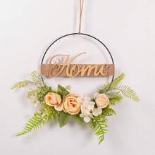 1 pieza Corona floral artificial, corona de aro floral de primavera/verano, corona circular de hierro con flores y hojas artificiales, decoración de bienvenida para pared, puerta, ventana, decoración del hogar, adorno colgante para boda - Multicolor - Ver 16