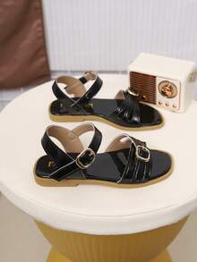 Children's Fashionable Summer Flat Sandals, One-Piece Sandals, New Stylish Elegant Minimalist High-Value - Black - View 5