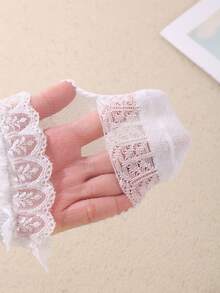 3 Pairs Random White Lace Baby & Kids Ankle Socks, Breathable & Comfortable For Girls Daily Wear/Dressing, Suitable For 0-6 Months/1-12 Years - Multicolor - View 6
