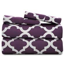 Lux Decor 4-Piece Quatrefoil Bed Sheet Set, Soft Brushed Microfiber Bedding With 16-Inch Deep Pocket Fitted Sheet, Breathable Hotel Luxury Sheets And Pillowcases, Fade And Wrinkle Resistant Bedding For Bedroom, Guest Room And Dorm - 紫色 - 查看 1