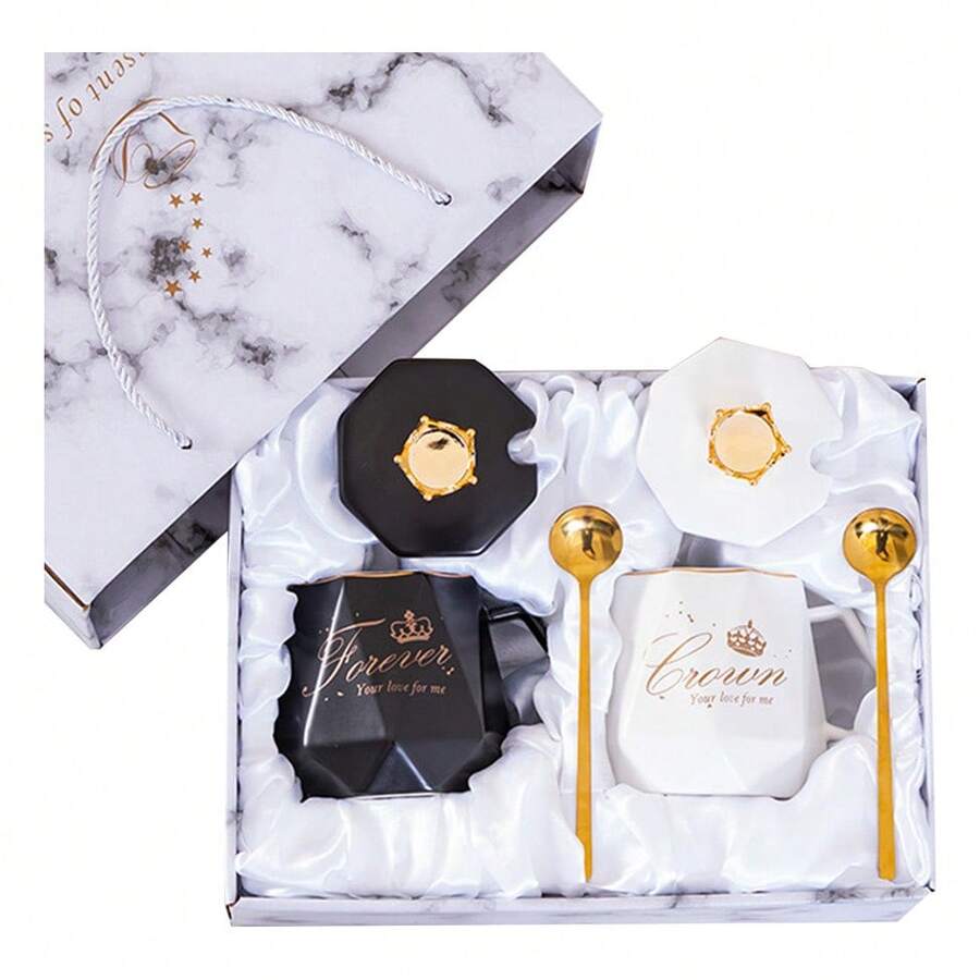 TendenciaTaza Café De Pareja De Calidad Conjunto De Boda CrownCalidad premium - Blanco y negro - Ver 1