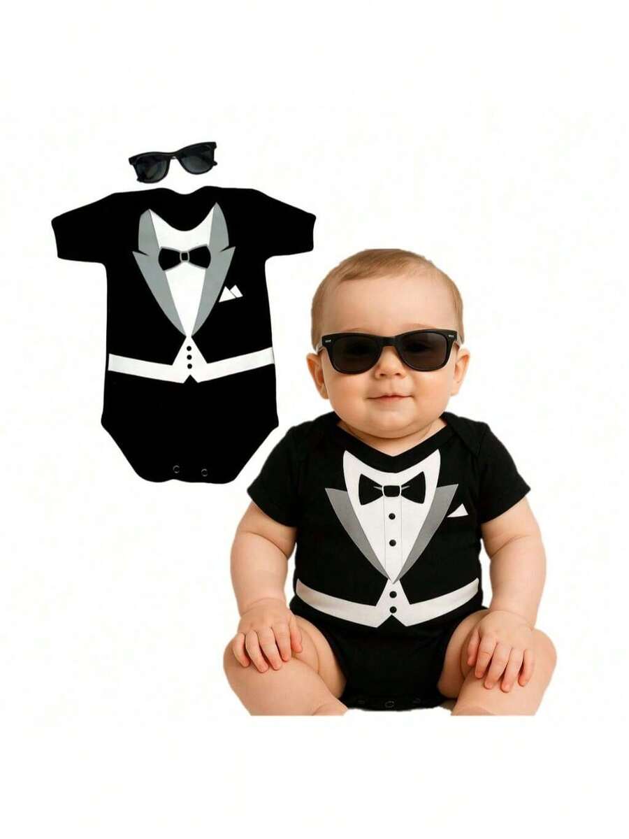 Baby Boss Baby Bodysuit + Glasses Monthly Milestone Costume - Nhiều màu - Xem 1