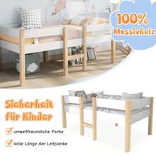 Children's Bed With Fall Protection, Made Of Solid Pine - 90 X 190 Cm - White And Oak - 白色 - 查看 4