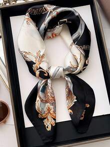 1条70*70厘米方形丝巾，女士缎面印花头巾，颈巾，发带，时尚女士披肩，围巾，颈巾，头巾，服装配饰
