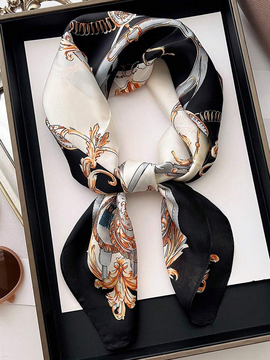 1条70*70厘米方形丝巾，女士缎面印花头巾，颈巾，发带，时尚女士披肩，围巾，颈巾，头巾，服装配饰