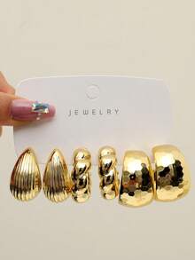 1-80pcs Fashionable Minimalist CCB Material Stud Earrings Set, Geometric Textured Earrings, Suitable For Women's Daily Wear, Gift For Girlfriends/Family/Friends - CCB 9 Pairs Of Gold Earrings - View 18