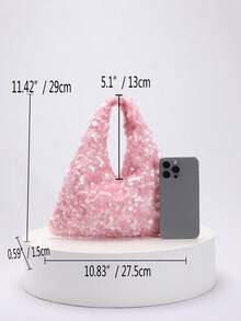 1 件优雅粉色亮片闪亮手提包，扭褶设计，简约风格，适合搭配正式礼服、晚宴、派对和鸡尾酒会等场合。 - 粉色 - 查看 2