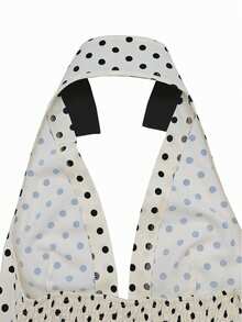 Women's Elegant Polka Dot Sleeveless V-Neck Midi Dress, Suitable For Daily Wear And Gatherings, Spring/Summer - White - View 6