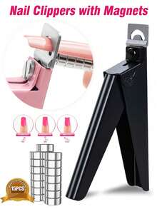Premium Adjustable Nail Clippers With Magnetic Size Adjuster, Suitable For Acrylic Nails, Professional Stainless Steel False Nail Tip Nipper, Manicure Tool, For Salon And Home Nail Care, Nail Care Supplies, Pink/Black/Gold/Silver Nail Clippers, Sharp Blades, For Salon And Home DIY Manicure - Multicolor - View 11