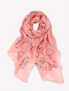 1条新款时尚简约猫咪五角星图案围巾，适合春夏佩戴