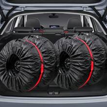 4pcs Red/Black Taffeta Car Tire Covers, All-Weather Dust-Proof & Easy To Clean, Adjustable With Woven Handle Fits Multiple Vehicle Models - A - View 6