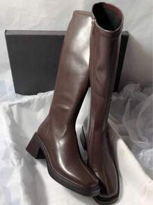 New Autumn/Winter Brown Over-The-Knee Chunky Heel Slim Boots, Classic Black Mid-Calf Riding Boots, Fashion Tall Boots For Women,Party,New Autumn/Winter Brown Over-The-Knee Chunky Heel Slim Boots, Classic Black Mid-Calf Riding Boots, Fashion Tall Boots For Women,Party - màu nâu - Xem 6