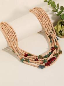 1件度假风多层亚克力仿石海星项链，适合女性海滩度假佩戴 - 彩色 - 查看 5