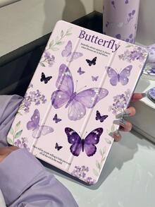 A Delicate & Cute Cartoon Butterfly Flower & Mother Pattern Double-Sided Acrylic Transparent Crystal Back Cover, Shock-Proof, Suitable For IPad 7th, 8th, 10th Gen (10.2"), Built-In Pencil Slot, Sleep/Wake Function, Ideal Christmas & New Year Gift - Multicolor - View 2