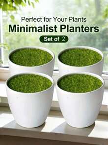2个装现代白色塑料花盆，带人造草坪 - 多用途室内/室外装饰，非常适合种植人造花卉和植物，适用于婚礼、餐桌布置和节日（圣诞节）装饰 - 轻巧便携，是圣诞节装饰的最佳选择