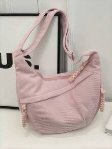 1个灯芯绒多功能拉链校园单肩包，简约百搭学生文具包，新款大容量高端时尚通勤单肩包，可装笔记本电脑、平板电脑和其他学习用品，适合各种场合 - 彩色 - 查看 7