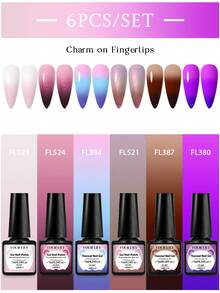 FOUR LILY 7ml 6Pcs Thermal Gel Nail Polish Set Color Changing Soak Off UV LED Semi Permanent Varnish Hybird Manicure Home Salon Kit - Multicolor - View 1