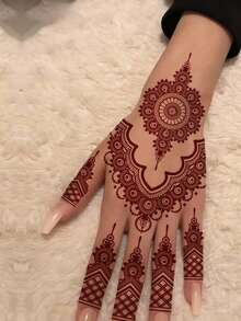 4pcs Brown, Red, Burgundy Floral Design Sexy Toe & Hand Henna Temporary Tattoo Stickers, Waterproof Flower Tattoo Stickers For Women, Body Art Stickers For Wedding, Party - Red - View 6
