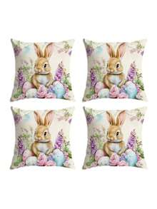 1/2/4件装复活节兔子花卉印花枕套，节日装饰靠垫套，不含枕芯，适用于客厅、沙发、门廊、户外等场所。 - 彩色 - 查看 12