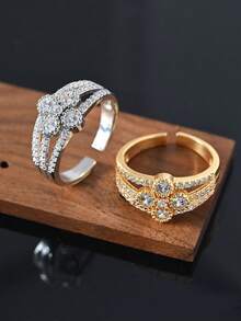 1枚时尚优雅的18K镀金/镀铂金女士戒指，采用四叶草设计，镶嵌闪亮的白色锆石，非常适合日常佩戴、约会和其他场合。 - 輕奢 - 查看 6