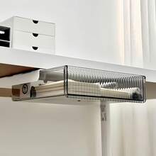 1个透明抽屉收纳盒，塑料材质，适用于化妆品、文具、办公用品等，家庭办公室收纳风格，透明网格图案，桌面/壁挂式收纳盒，适用于办公室、学生书桌、浴室、厨房台面抽屉收纳，家居收纳必备品