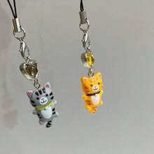 New Cute Cat Keychain, Retro Y2K Cartoon Animal Minimalist Phone Charm, Lucky Cat Pendant, Phone Lanyard Accessory - Multicolor - View 5