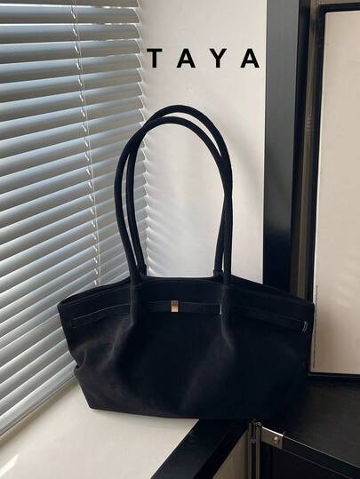 1-Piece Suede Women's Shoulder Bag, Retro Fashion Large-Capacity Handbag With Double Handles And Buckle Closure, Suitable For Travel, Shopping, Dates, And As A Gift For Women, Ideal For Teenagers, Female College Students, And Young Career Women. Perfectly Suited For The Office, School, Work, Business, Commuting, Outdoor Activities, Travel, And Outings. This Retro-Inspired Bag Is Specially Designed For Women.