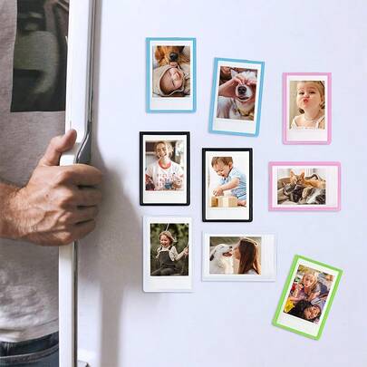 10 pièces Cadres photo magnétiques, convenant aux films instantanés mini, pouvant être fixés au réfrigérateur, support photo de petite taille pour photos de 8,6 cm x 5,4 cm