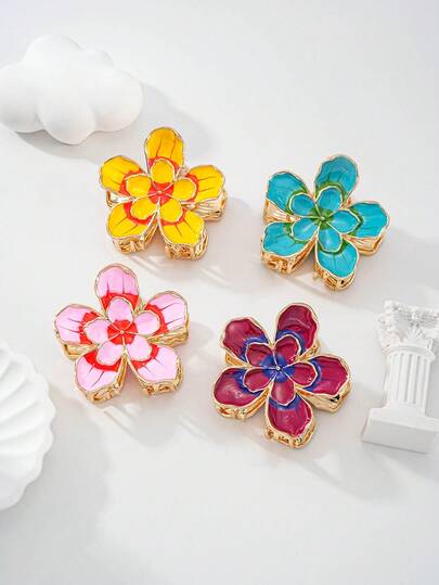 Women's Hair Accessories Made Of Zinc Alloy Flower Shapes With Oil Painting, Multi-Color, Suitable For Outings, Travel, Work, Elegant Gift, Exquisite Craftsmanship