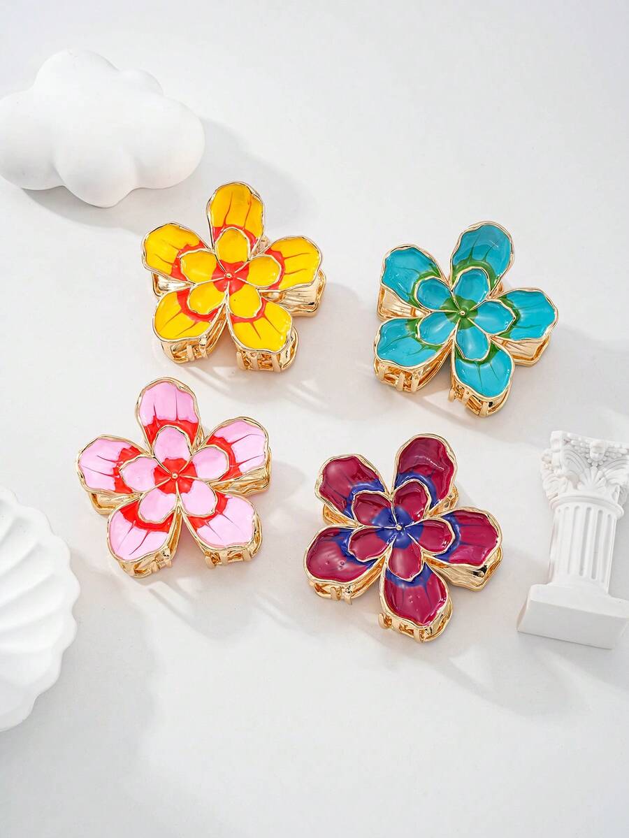 Women's Hair Accessories Made Of Zinc Alloy Flower Shapes With Oil Painting, Multi-Color, Suitable For Outings, Travel, Work, Elegant Gift, Exquisite Craftsmanship Elegant Claw Clip Vacation Hair Clips Beach Hair Claw - Multicolor - View 1
