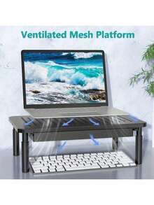 Monitor Stand With Storage, Desk Monitor Riser, Space-Saving Riser With Airflow Vents, Ergonomic Desk Shelf, 19.96KG Load & Anti-Slip Design, Adjustable Height For Computer, Laptop, Printer, Notebook