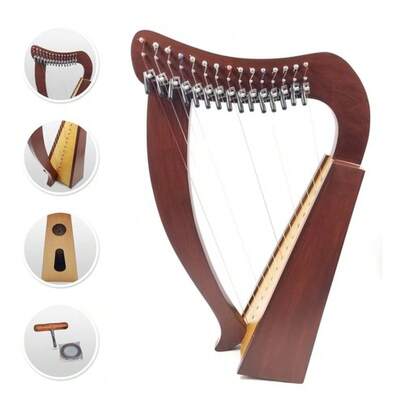 15-String Natural Rosewood Harp With, Tuning, Rich Strings And Bag Accessory