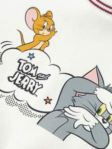 Balabala Tom And Jerry Boys Crew Neck Sweatshirt, Playful Cartoon Print, Comfortable Fit, Spring Weekend Wear - Off-white - View 5