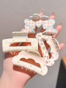 4pcs/Set Women Cute Shark Claw Hair Clips, Cloud, Heart, Bow Design Hair Accessories, Fashion Versatile Elegant Simple Solid Color Hair Claws, Suitable For Daily, Casual, Party, Beach, Vacation, Hairstyling, Washing Face/Hair, Makeup, Outfit Accessories, Autumn/Winter/Spring/Summer Women Claw Clip - Multicolor - View 12