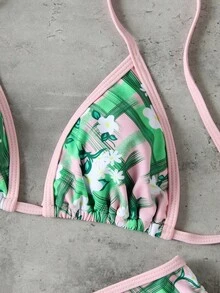 Ditsy Floral Halter Tie Bikini Swimsuit For Women, Stretchy & Skin-Friendly, Unique Design For Beach Vacation, Party, Hot Spring Date - Multicolor - View 4