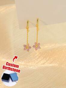 Eye-Catching Chic & 1-Pair Copper Earrings (Dangle/Hoop/Stud Styles) With Custom Birthstone – Perfect Personalized Gift For Girlfriend, Bestie And Mom On Valentine's Day, Birthday, Mother's Day And Christmas, Suitable For Daily Casual Wear, Romantic Dating And Lively Party Occasions - Multicolor - View 3
