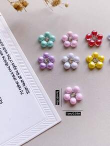 20件春夏款式，五瓣花朵点缀水钻美甲装饰，美甲饰品，DIY美甲用品，美甲饰品，美甲宝石，适合约会、婚礼美甲装饰，多种颜色混合 - 彩色 - 查看 2