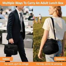 Lunch Box For Men Women, Insulated Lunch Bag Reusable Leakproof Cooler Lunch Tote Bag With Adjustable Shoulder Strap For Work Office Picnic Beach Travel, Black - Đen - Trung bình (Thông thường) - Xem 6