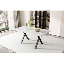 Rectangular Dining Table With Crossed Legs, Coffee Table, Modern And Simple Wrought Iron, L140*W80*H76cm, Oak And Black [OLD REFERENCE: N634P243368A] - White - View 9