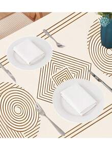 1pc Modern Minimalist Tablecloth, Polyester Fabric, Rectangular Nordic Printed, Fade-Resistant, Washable, Fashionable For Kitchen & Dining Table - Apricot - View 4