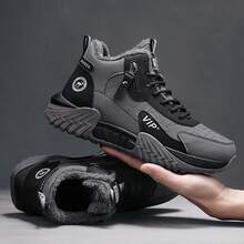 Lightweight Sole, Mesh Lining, Comfortable & Breathable; Fleece Lining, Warm & Cold-Resistant, Versatile Men's Shoes - Grey - View 4