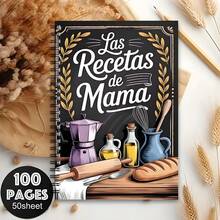 1本复古厨房风格螺旋笔记本，100页横线内页，优雅封面印有西班牙语“Las Recetas De Mama”字样，适合整理家庭食谱，记录妈妈的拿手菜，专属家常菜笔记本，送给家人的礼物 - A5 - 查看 3