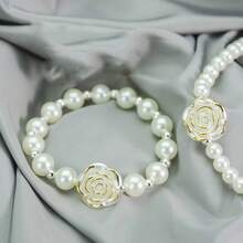 1 Set Mother's Day Gift Women's Jewelry Set, Pearl Flower Necklace, Elegant Bracelet, Suitable For Formal Occasions, Classic Retro Style, Beaded Bracelet, Summer Beach Boho Jewelry, Necklace, Teacher's Day, Valentine's Day, Thanksgiving, Christmas Gift - White - View 6