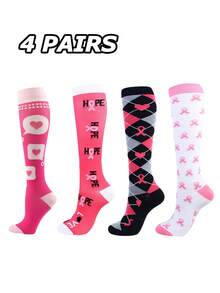 4/8 Pares de Meias de Compressão com Laço Rosa para Mulheres e Homens, Melhor Suporte para Esportes, Corrida, Ciclismo, Viagens de Avião, Presente para Namorada, Mãe, Avó, Professor, Dia dos Namorados - Multicolorido - Visão 13