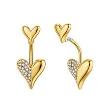 14G Dangle Belly Button Rings - Surgical Steel Golden And Silvery Bar With Heart CZ And Chain Piercing Jewelry For Women - Multicolor - View 3