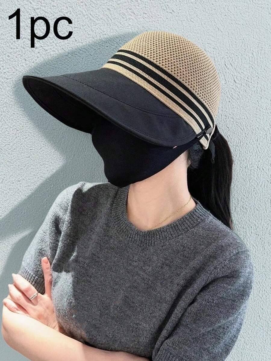 1顶女士夏季马尾辫遮阳帽 - 防紫外线面罩遮阳帽，带口罩挂钩，休闲多功能渔夫帽 - 彩色 - 查看 1