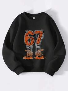 Boys' Sweatshirt With A Fun And Dynamic Graphic Design. This Casual, Versatile, Drop-Shoulder Sweatshirt Is Made From Thick, Warm Fleece. The Long Sleeves Make It Ideal For Cold Weather. It Also Features A Comfortable Cotton Lining. - Black - View 3