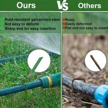 1 Peça Conjunto (25 estacas + 25 arruelas + 1 Peça gancho) Estacas Verdes para Gramado, Estacas de Jardim em Forma de U com Arruelas, Estacas de Aço Galvanizado Resistentes de 15 cm para Fixar Tendas de Paisagismo, Barreiras e Tecidos, Estacas Metálicas Duráveis para Jardim - junta verde - Visão 7