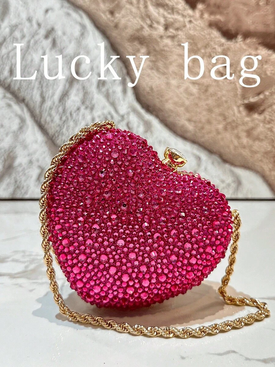 1pc Women's Fashion Sparkling Heart-Shaped Handbag, Bridal Clutch Purse, Formal Party Evening Bag, Suitable Weddings, Galas And Other Formal Occasions, Can Be A Great Women - Màu Hồng Tươi - Xem 1